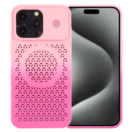 

For iPhone 15 Pro Gradient Color Honeycomb Aromatherapy MagSafe Phone Case(Pink+Rose Red)