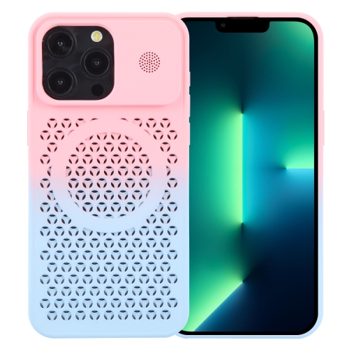 

For iPhone 13 Pro Gradient Color Honeycomb Aromatherapy MagSafe Phone Case(Pink Blue)