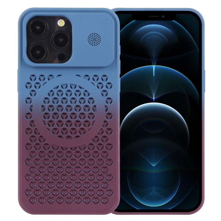 

For iPhone 12 Pro Max Gradient Color Honeycomb Aromatherapy MagSafe Phone Case(Blue Red)