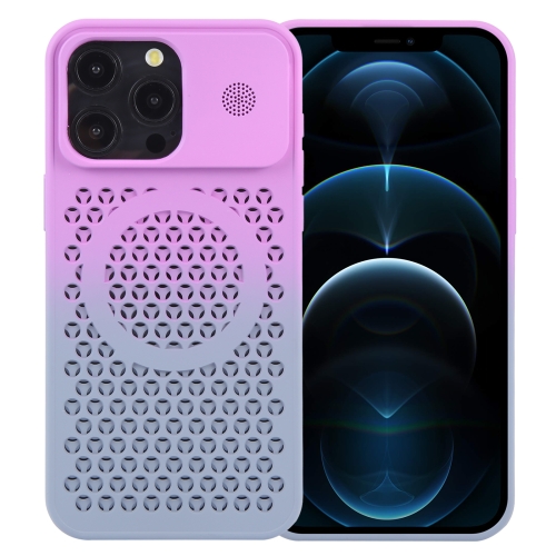 

For iPhone 12 Pro Max Gradient Color Honeycomb Aromatherapy MagSafe Phone Case(Purple Grey)