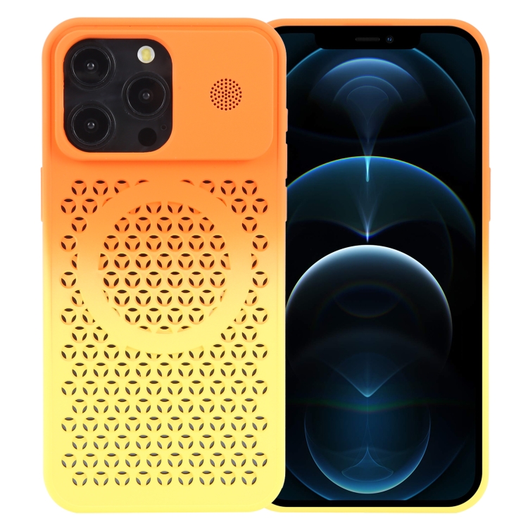 

For iPhone 12 Pro Gradient Color Honeycomb Aromatherapy MagSafe Phone Case(Orange Yellow)