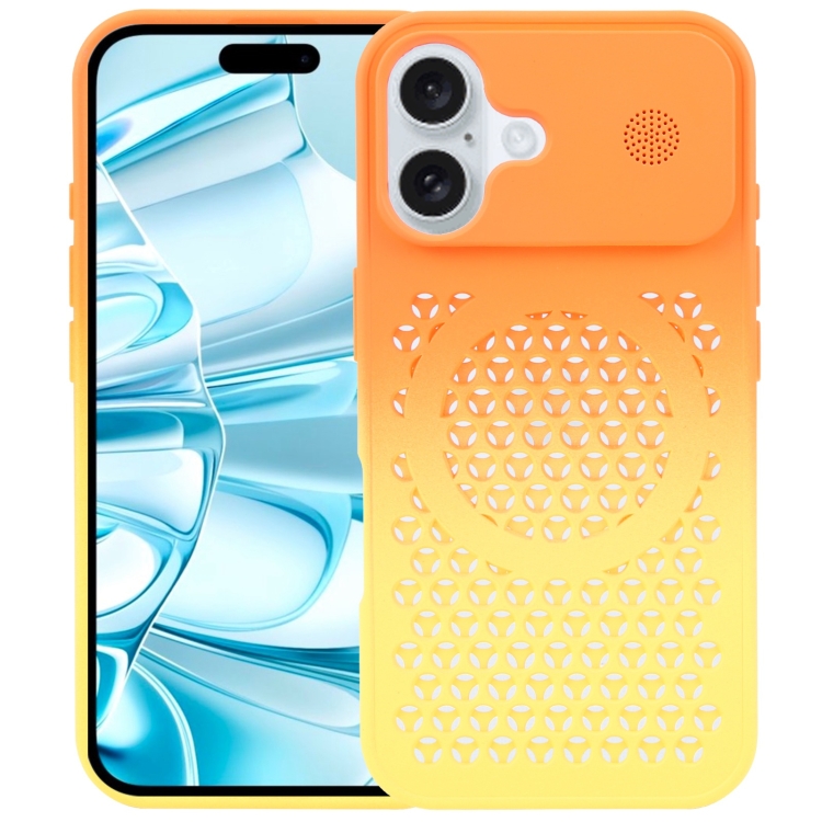 

For iPhone 16 Gradient Color Honeycomb Aromatherapy MagSafe Phone Case(Orange Yellow)
