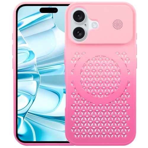 For iPhone 16 Gradient Color Honeycomb Aromatherapy MagSafe Phone Case(Pink+Rose Red)