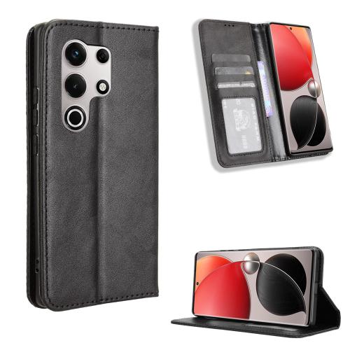 

For itel S25 Ultra 4G Magnetic Buckle Retro Texture Leather Phone Case(Black)