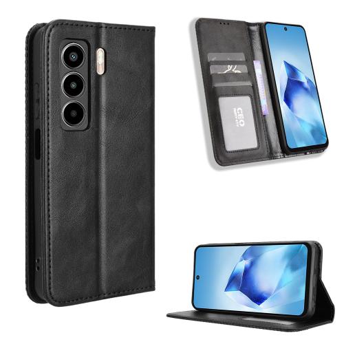

For itel Power 70 Magnetic Buckle Retro Texture Leather Phone Case(Black)