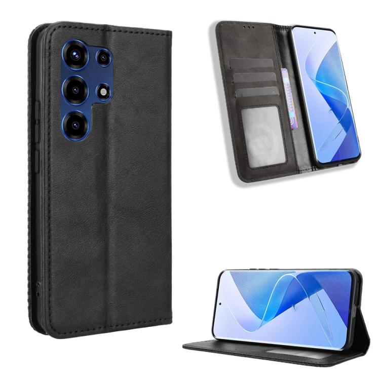 

For itel Super 26 Ultra Magnetic Buckle Retro Texture Leather Phone Case(Black)