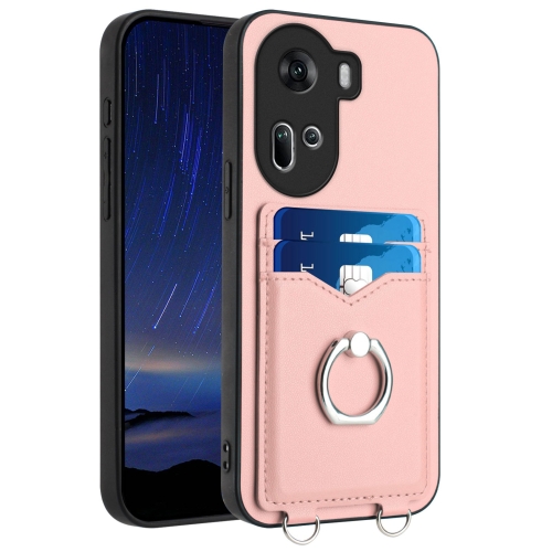 

For OPPO Reno11 Global R20 Ring Card Holder Phone Case(Pink)