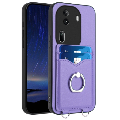 

For OPPO Reno11 Pro Global R20 Ring Card Holder Phone Case(Purple)