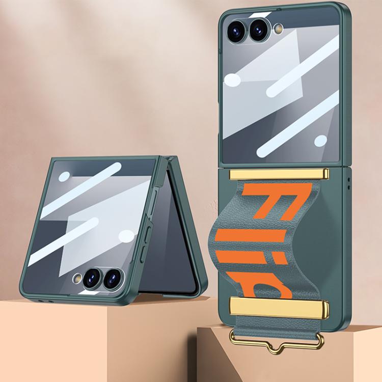 

For Samsung Galaxy Z Flip7 5G GKK Integrated Ultra-thin Wristband Holder Phone Case(Green)