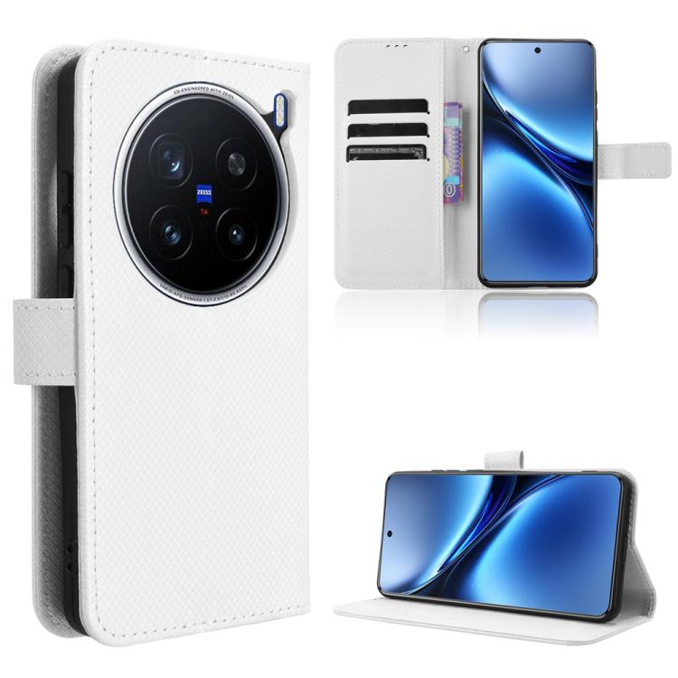 

For vivo X200 Pro 5G Diamond Texture Leather Phone Case(White)