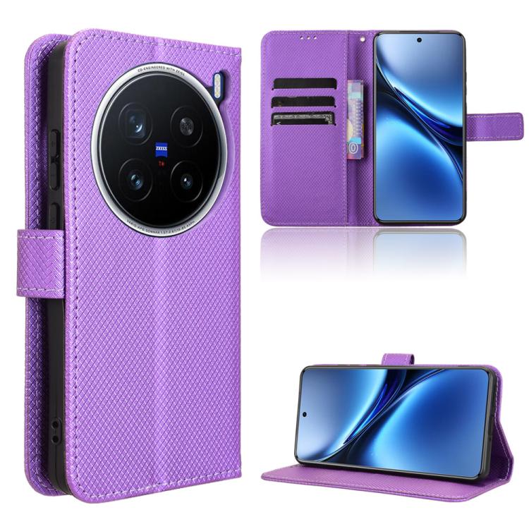 

For vivo X200 Pro 5G Diamond Texture Leather Phone Case(Purple)