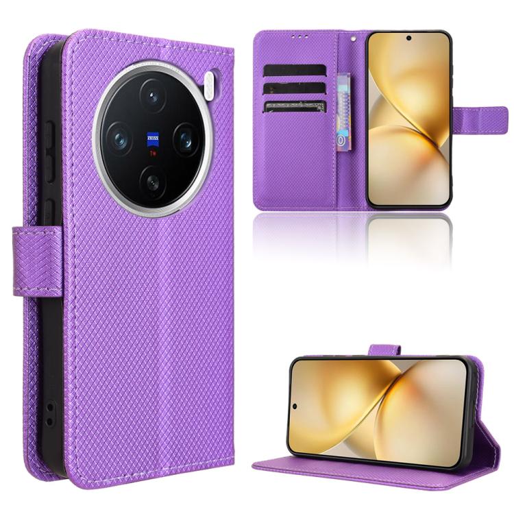

For vivo X200 Pro mini 5G Diamond Texture Leather Phone Case(Purple)