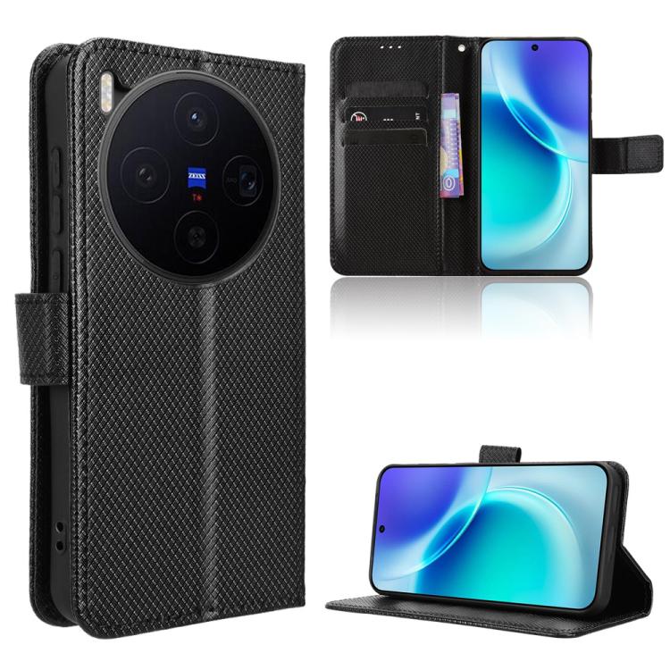 

For vivo X300 Diamond Texture Leather Phone Case(Black)