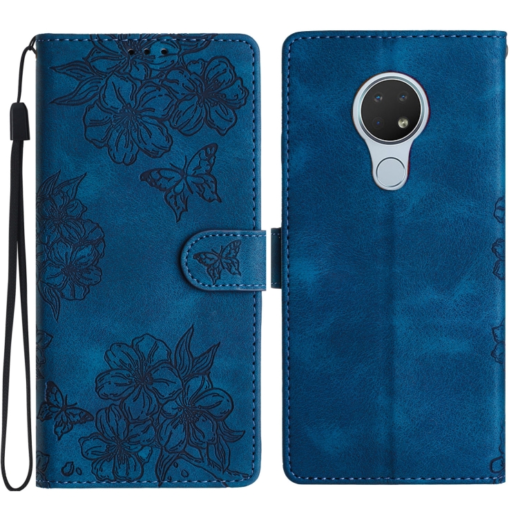 For Nokia Cherry Blossom Butterfly Skin Feel Embossed PU