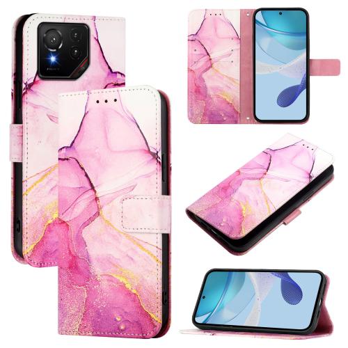 

For Asus ROG Phone 9 / 9 Pro PT003 Marble Pattern Flip Leather Phone Case(Pink Purple Gold)