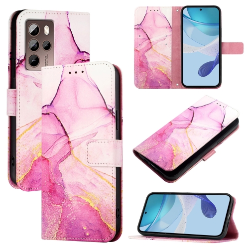 

For HTC U24 Pro PT003 Marble Pattern Flip Leather Phone Case(Pink Purple Gold)