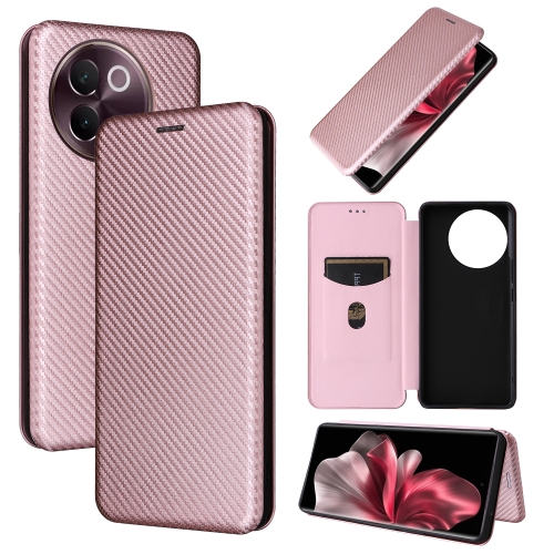 

For vivo V30e Carbon Fiber Texture Flip Leather Phone Case(Pink)