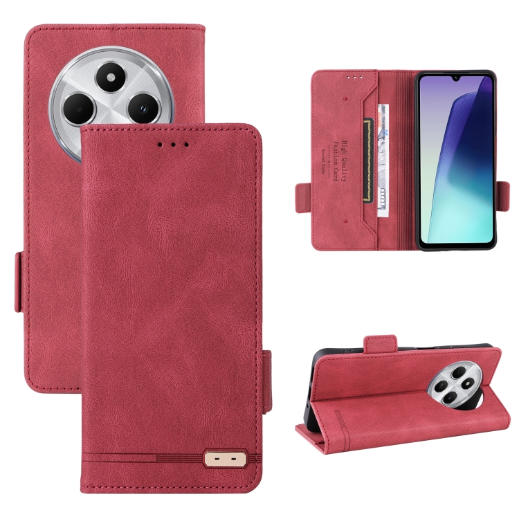 

For Redmi 14C Magnetic Clasp Leather Phone Case(Red)
