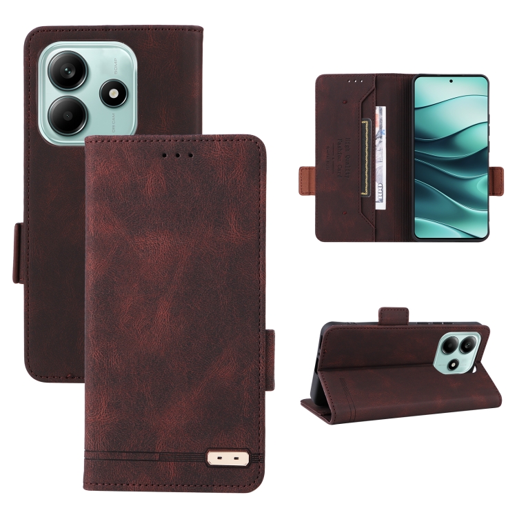 

For Redmi Note 14 5G Magnetic Clasp Leather Phone Case(Brown)