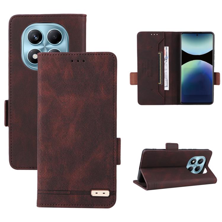 

For Redmi Note 14 Pro 4G Magnetic Clasp Leather Phone Case(Brown)