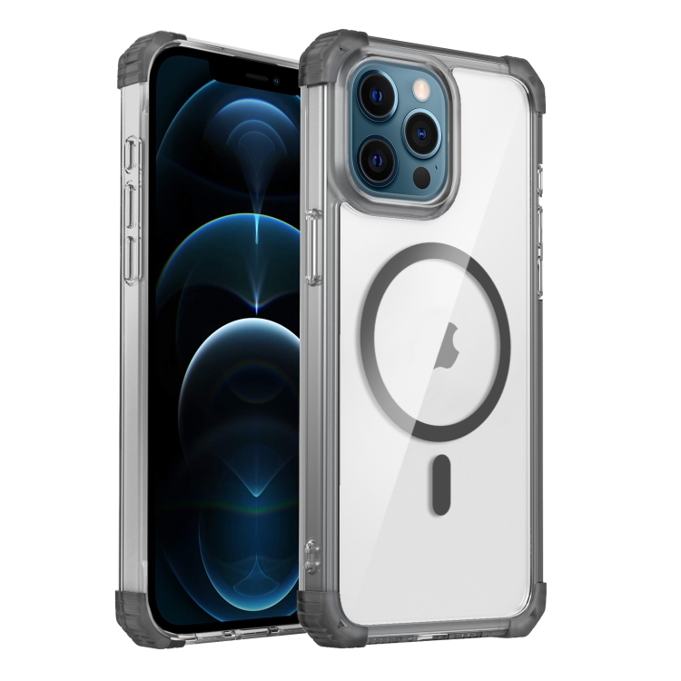 

For iPhone 12 Pro Max Transparent MagSafe Magnetic Phone Case(Black)