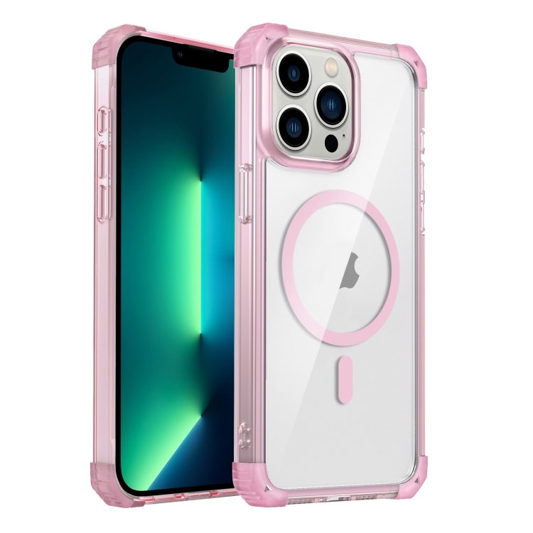 

For iPhone 13 Pro Max Transparent MagSafe Magnetic Phone Case(Pink)
