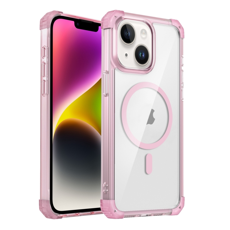 

For iPhone 14 Transparent MagSafe Magnetic Phone Case(Pink)