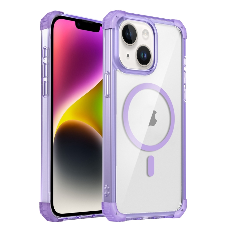

For iPhone 14 Transparent MagSafe Magnetic Phone Case(Purple)