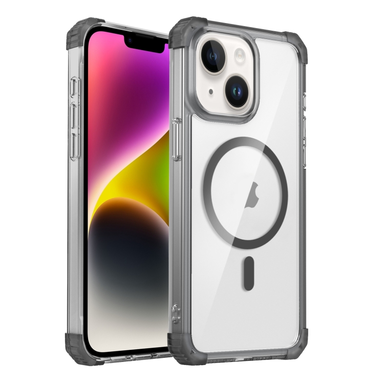 

For iPhone 14 Plus Transparent MagSafe Magnetic Phone Case(Black)