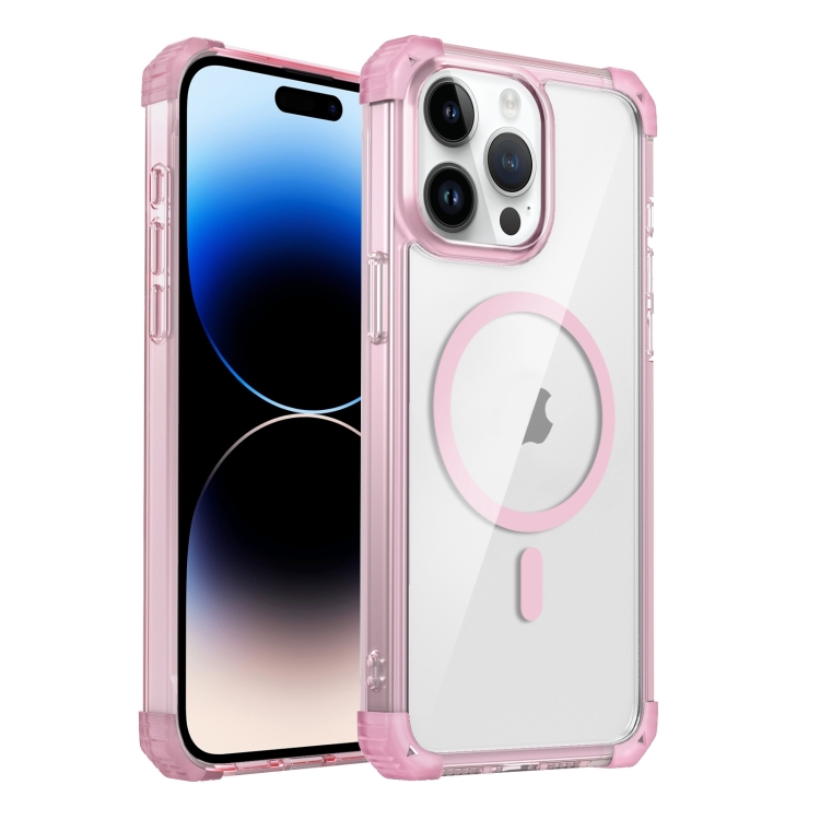 

For iPhone 14 Pro Transparent MagSafe Magnetic Phone Case(Pink)