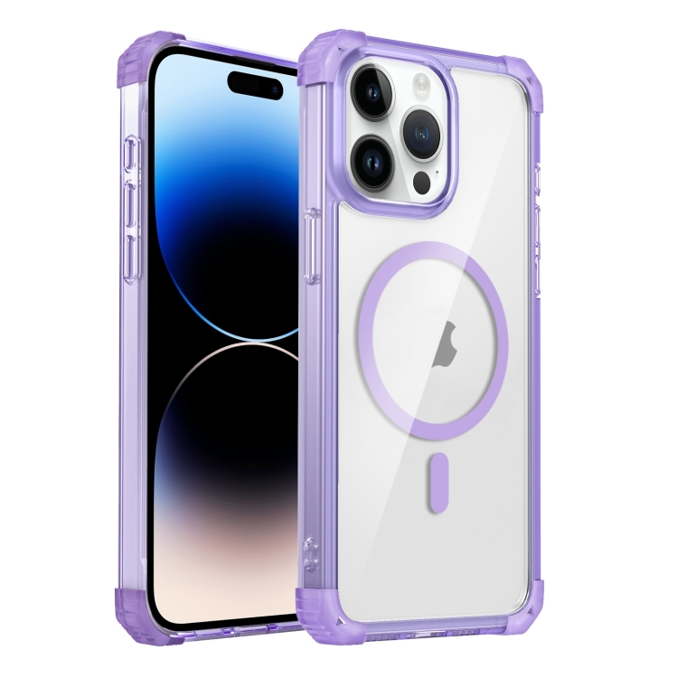 

For iPhone 14 Pro Max Transparent MagSafe Magnetic Phone Case(Purple)