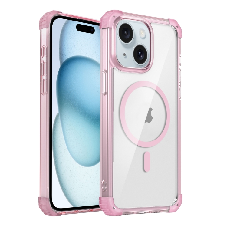 

For iPhone 15 Transparent MagSafe Magnetic Phone Case(Pink)