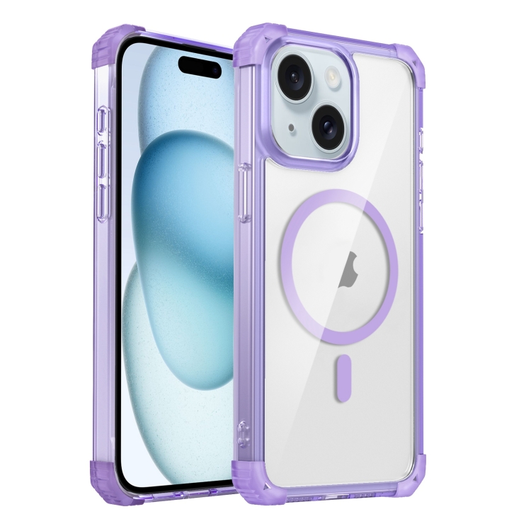 

For iPhone 15 Transparent MagSafe Magnetic Phone Case(Purple)