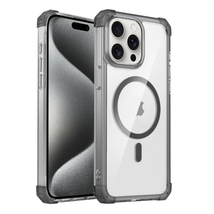 

For iPhone 15 Pro Transparent MagSafe Magnetic Phone Case(Black)