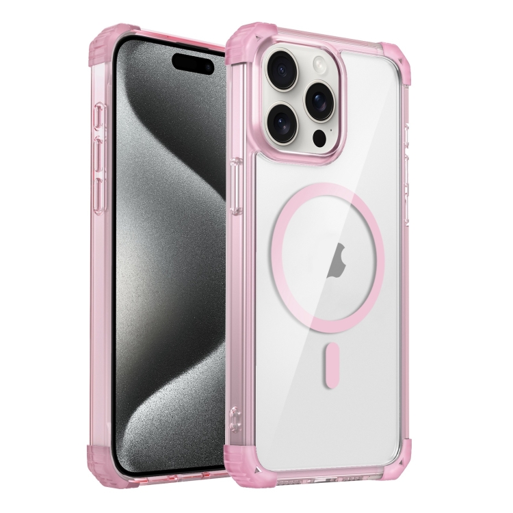 

For iPhone 15 Pro Max Transparent MagSafe Magnetic Phone Case(Pink)