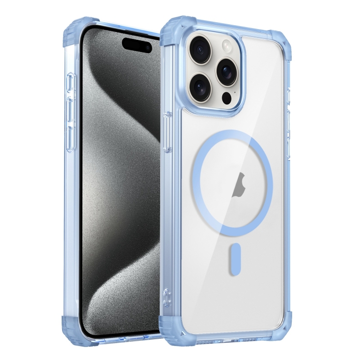 

For iPhone 15 Pro Max Transparent MagSafe Magnetic Phone Case(Blue)
