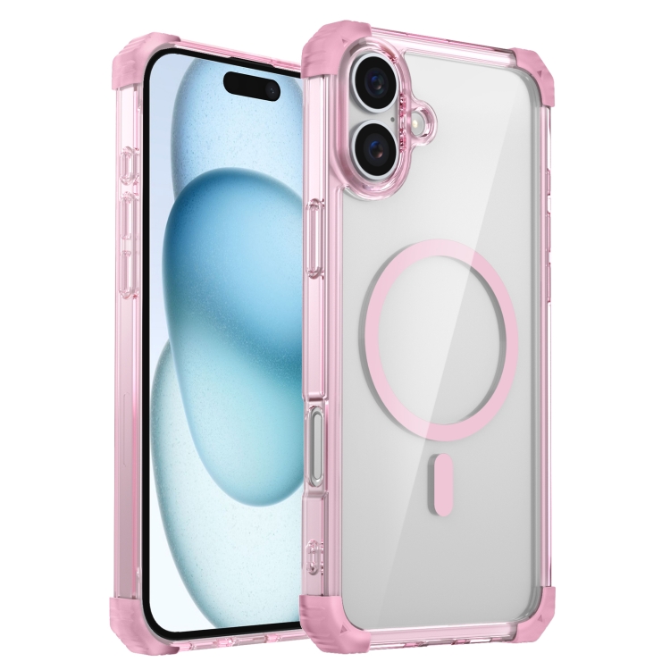 

For iPhone 16 Transparent MagSafe Magnetic Phone Case(Pink)