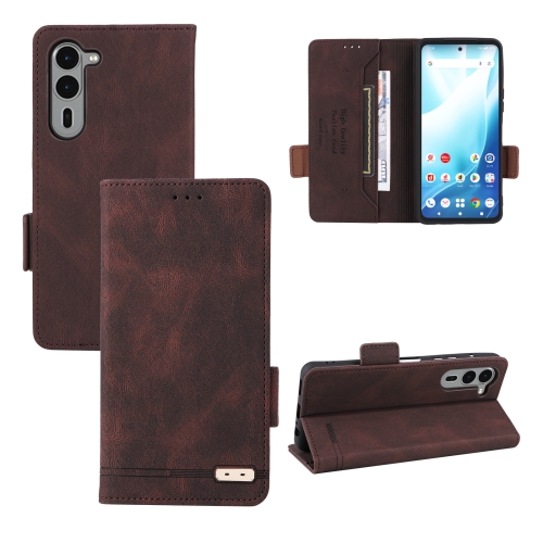 

For Fujitsu Arrows F-51E We2 Plus Magnetic Clasp Leather Phone Case(Brown)