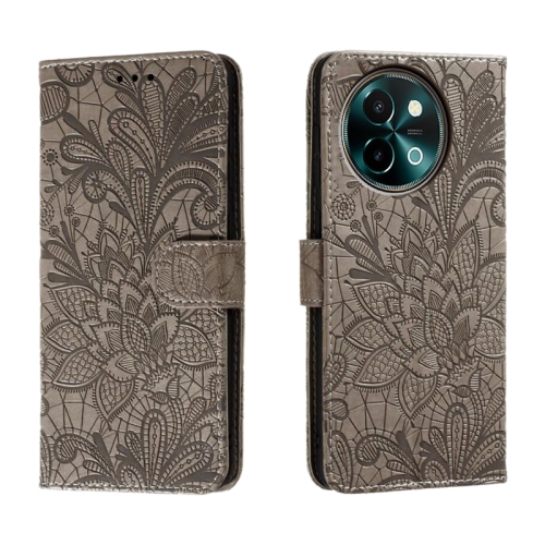 

For vivo Y38 Lace Flower Embossing Flip Leather Phone Case(Grey)