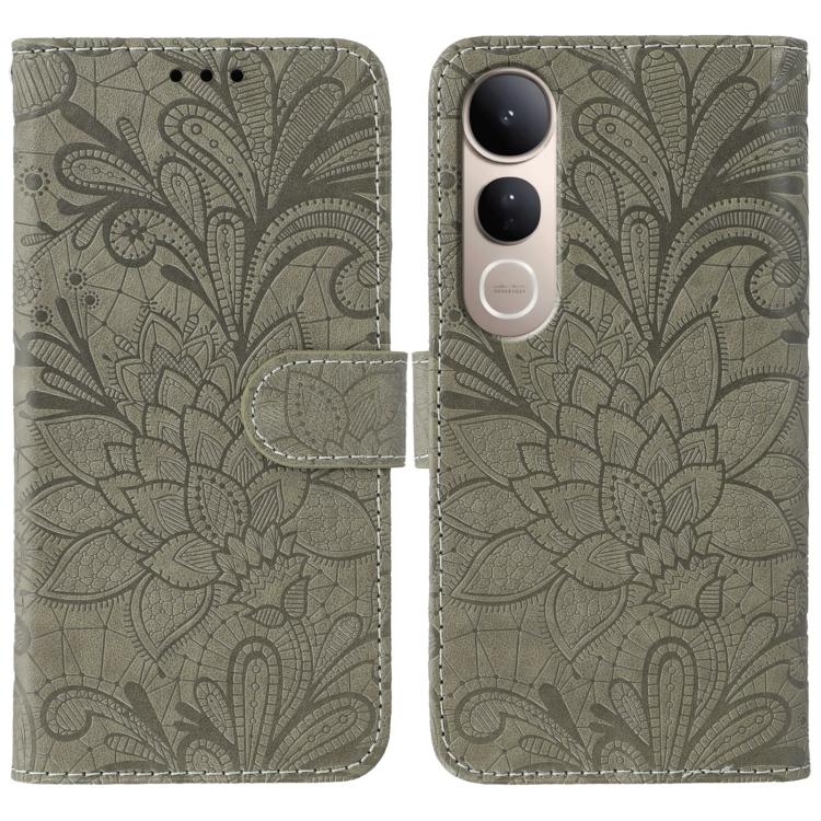 

For vivo V50 Lite 5G Lace Flower Embossing Flip Leather Phone Case(Grey)