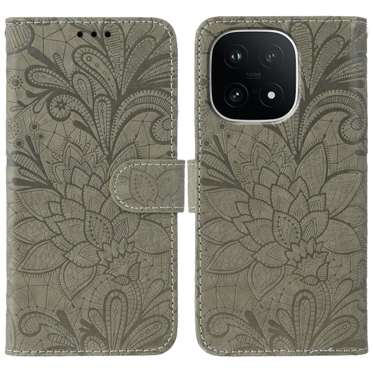 

For vivo iQOO 15 Lace Flower Embossing Flip Leather Phone Case(Grey)