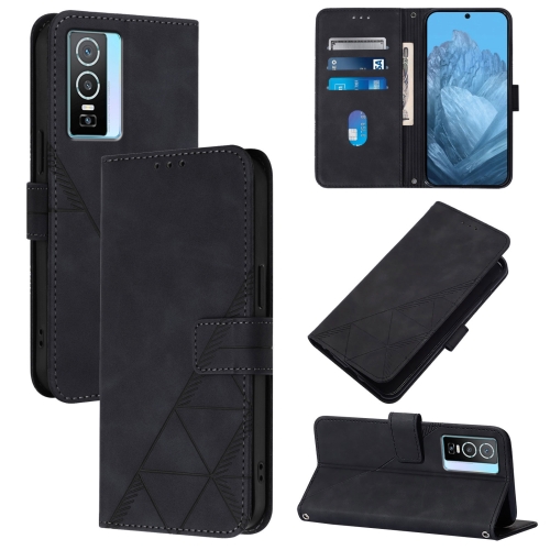 

For vivo Y76 5G Crossbody 3D Embossed Flip Leather Phone Case(Black)