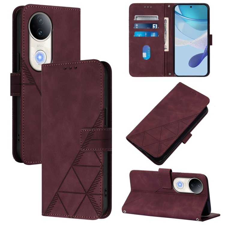 

For vivo S20 Crossbody 3D Embossed Flip Leather Phone Case(Wine Red)