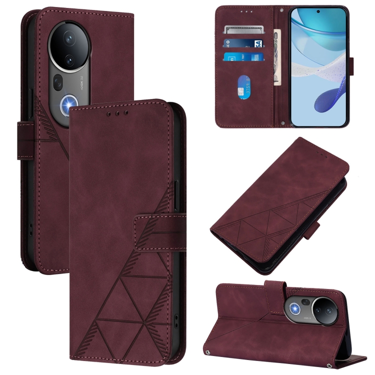 

For vivo S20 Pro Crossbody 3D Embossed Flip Leather Phone Case(Wine Red)
