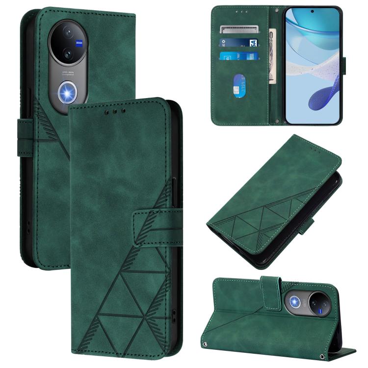 

For vivo V50 Global Crossbody 3D Embossed Flip Leather Phone Case(Green)