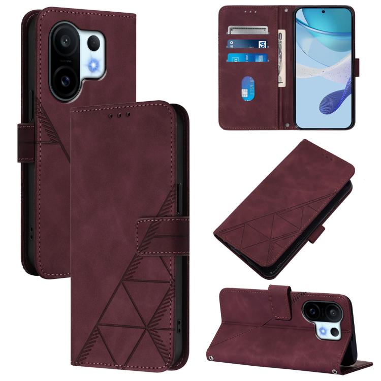 

For vivo S30 Pro mini Crossbody 3D Embossed Flip Leather Phone Case(Wine Red)