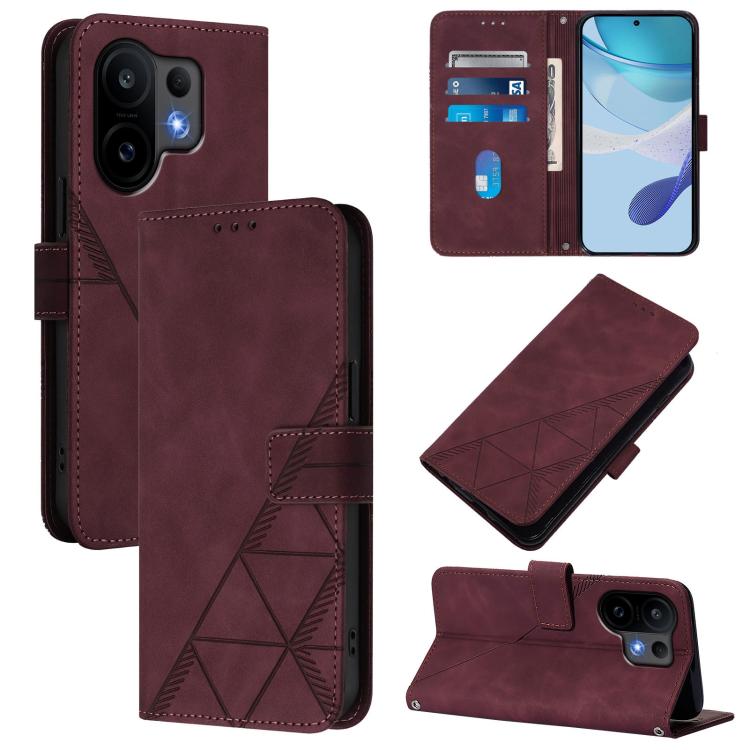 

For vivo S30 Crossbody 3D Embossed Flip Leather Phone Case(Wine Red)