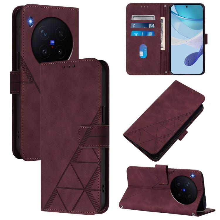 

For vivo X300 Crossbody 3D Embossed Flip Leather Phone Case(Wine Red)