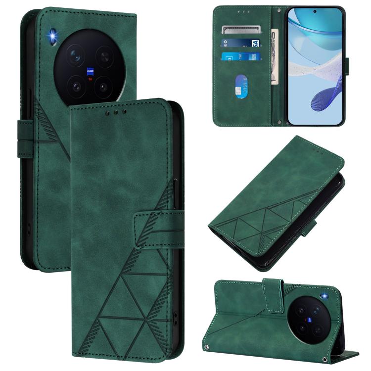 

For vivo X300 Crossbody 3D Embossed Flip Leather Phone Case(Green)