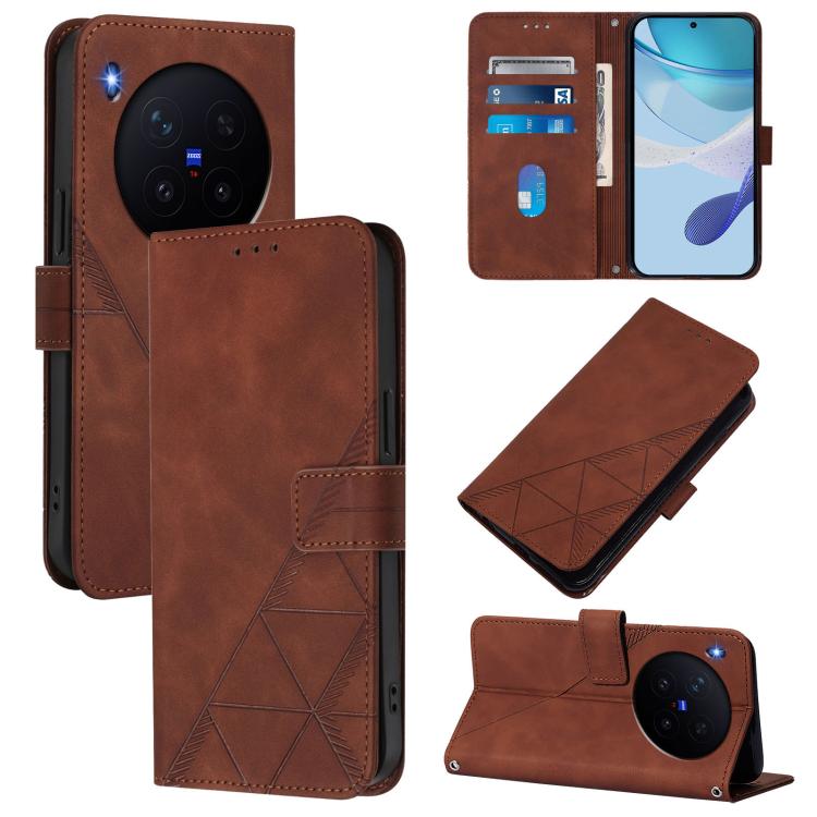 

For vivo X300 Crossbody 3D Embossed Flip Leather Phone Case(Brown)